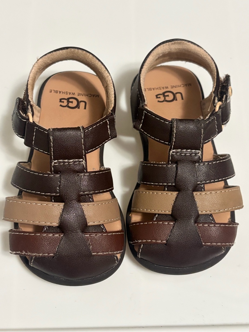 UGG Kids Brown & Tan Leather Strappy Sandals